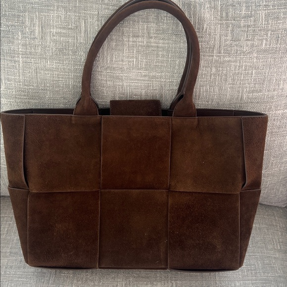 J. McLaughlin Tessare Suede Handbag Tote Brown Woven - Picture 5 of 9